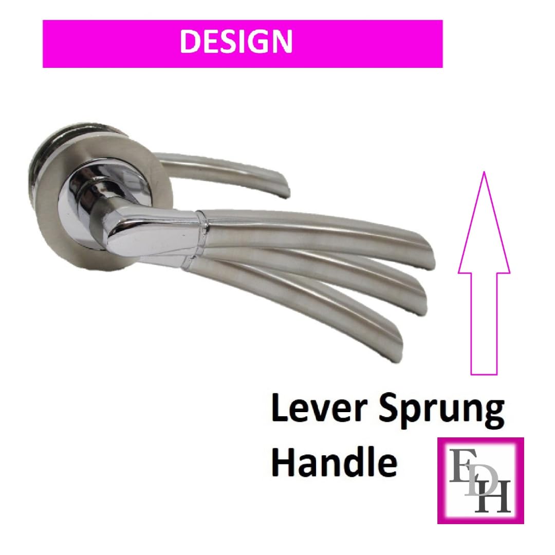 Epsom Door Handle Internal Chrome & Satin Duo Door Handles with Lock and Key - Bathroom Door Handles with Lock, Door Sets 1 Pairs, Lever on Rose Door Handle with Tubular Latch Diameter Approx 52mm