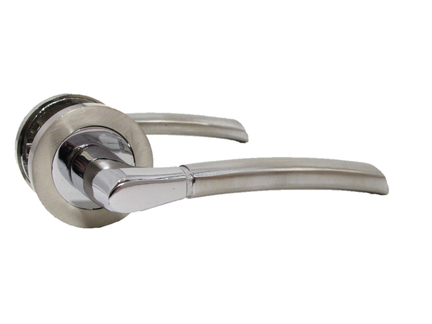 Epsom Door Handle Internal Chrome & Satin Duo Door Handles with Lock and Key - Bathroom Door Handles with Lock, Door Sets 6 Pairs, Lever on Rose Door Handle with Tubular Latch Diameter Approx 52mm