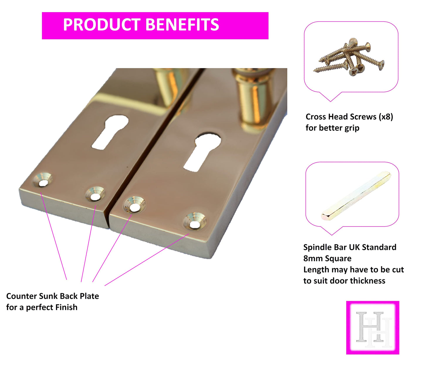 Victorian Straight Lever Latch Internal Lock Door Handles - Brass Plated Door Handles Internal, 150mm x 42mm Back Plate