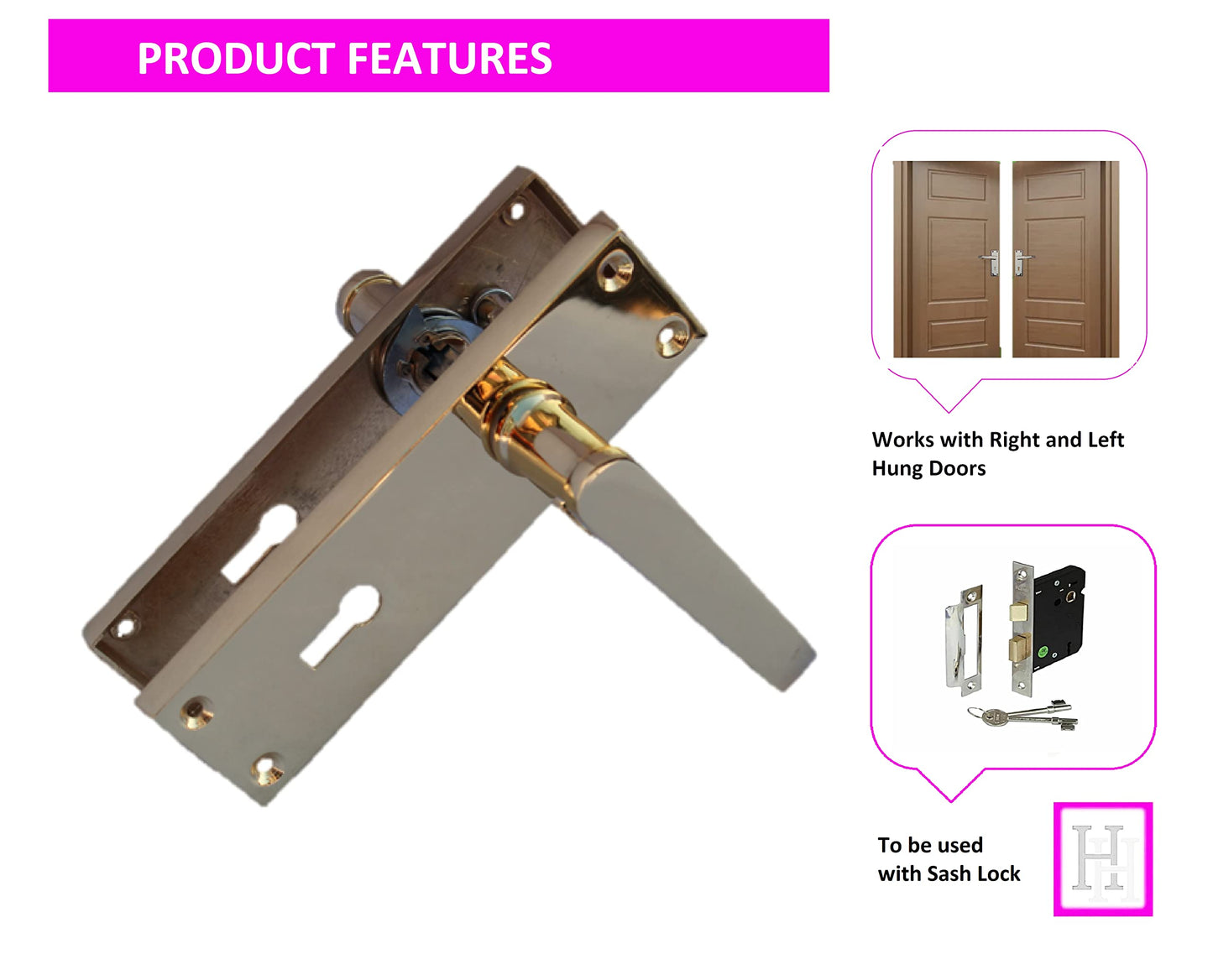 Victorian Straight Lever Latch Internal Lock Door Handles - Brass Plated Door Handles Internal, 150mm x 42mm Back Plate