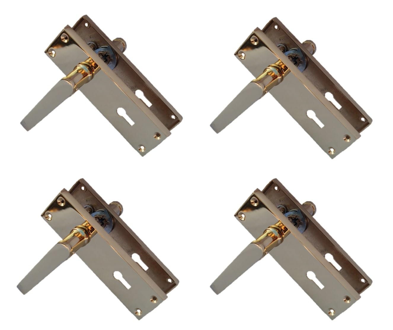 Victorian Straight Lever Latch Internal Lock Door Handles - Brass Plated Door Handles Internal, 150mm x 42mm Back Plate, 4 Pairs