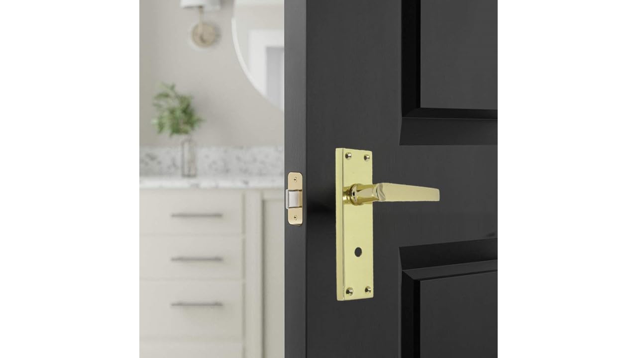 Door Handle Sets Victorian Straight Bathroom Lock Handles Brass Plated (Bathroom Lock Handle x 1)