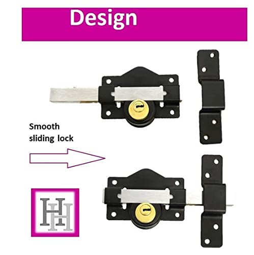 Haven Heritage ® 50mm Long Throw Gate Lock Double Locking Locking from Both Sides, gate Locks for Wooden Gates 5 Keys Stainless Steel