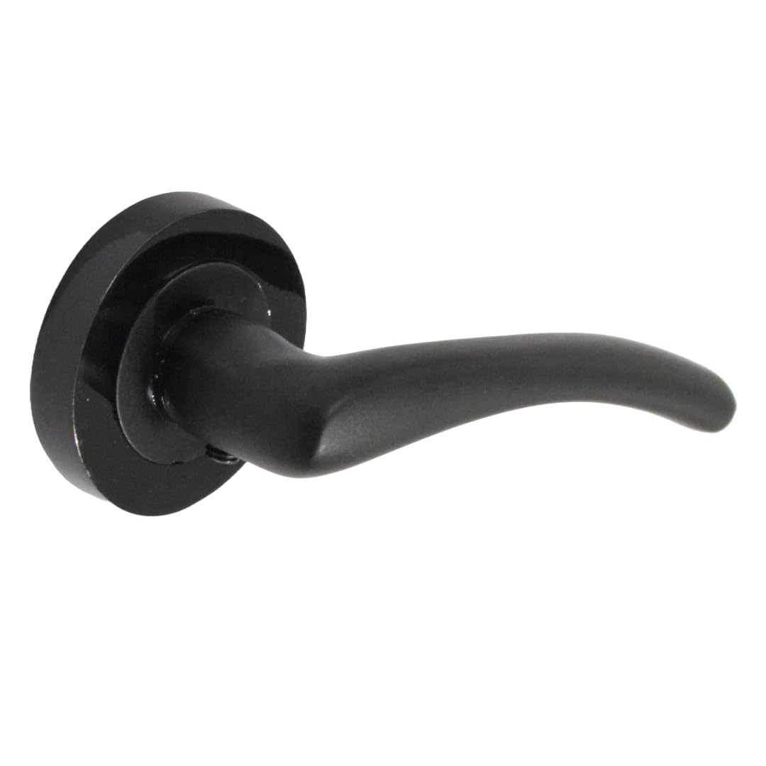 Zena Design Modern Matt Black Door Handles Internal & External Use - Lever Latch Handle with Black Nickel Rose, 6 Pairs