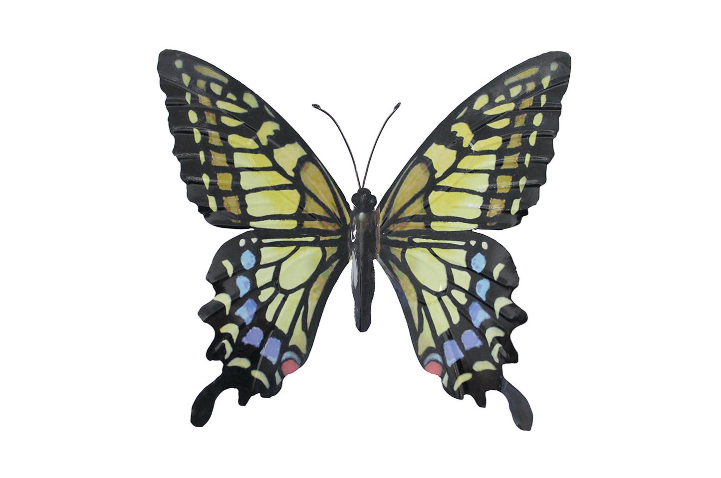 Primus Large Metal Butterfly Yellow Blue and Black Outdoor Garden Home Decoration Wall Art