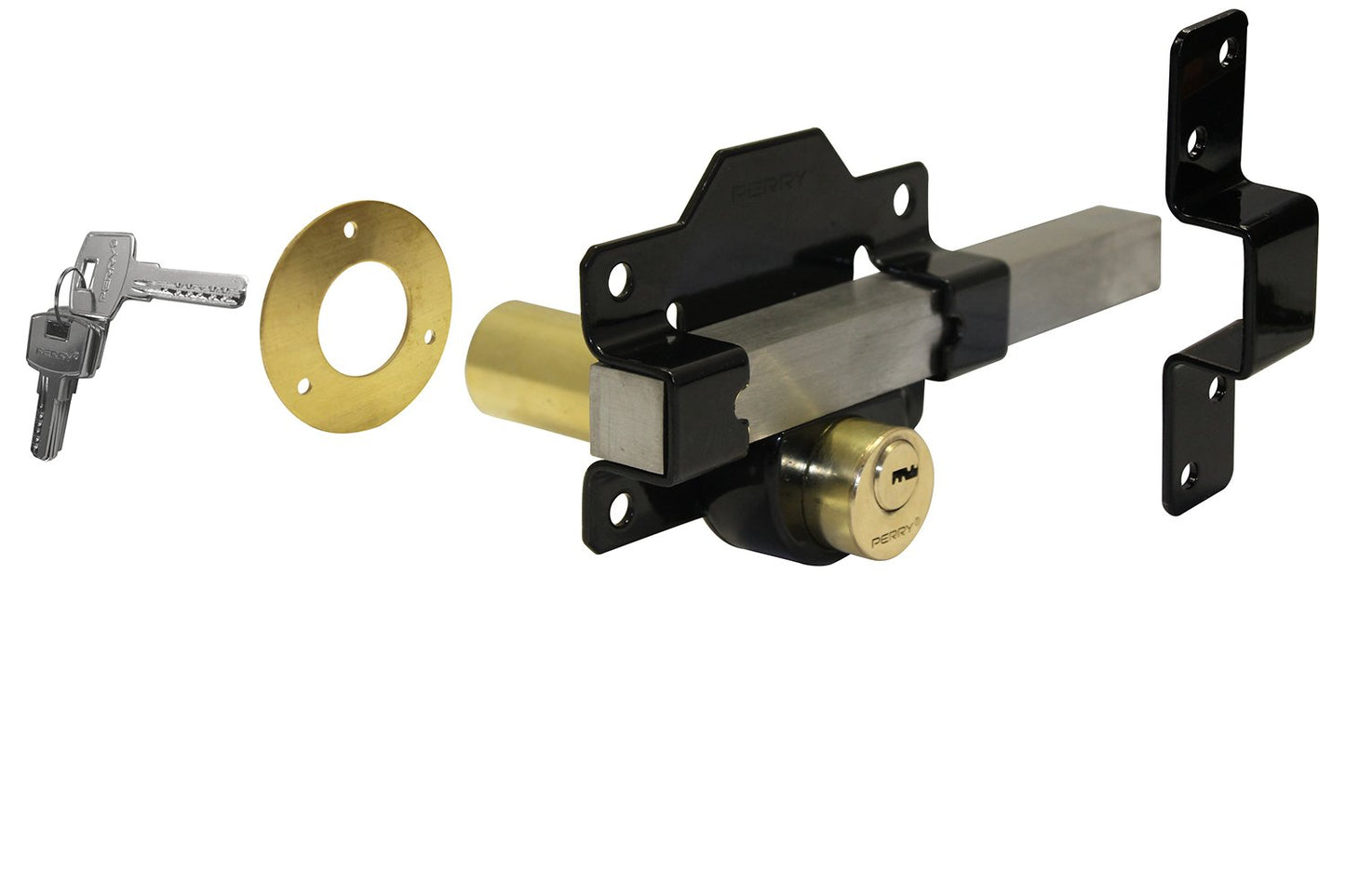 Twin Pack Perry 1127A050BK 50mm No 1127 Double Locking Long Throw Lock with Elongated Keep and Stainless Steel Bar