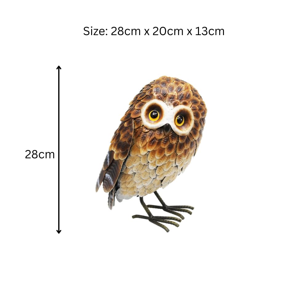 Epsom Door Handle Small Metal Standing Brown Owl – 28 x 20 x 13 CM | Rustic Garden Owl Ornament | Handcrafted Metal Bird Sculpture for Outdoor & Indoor Décor