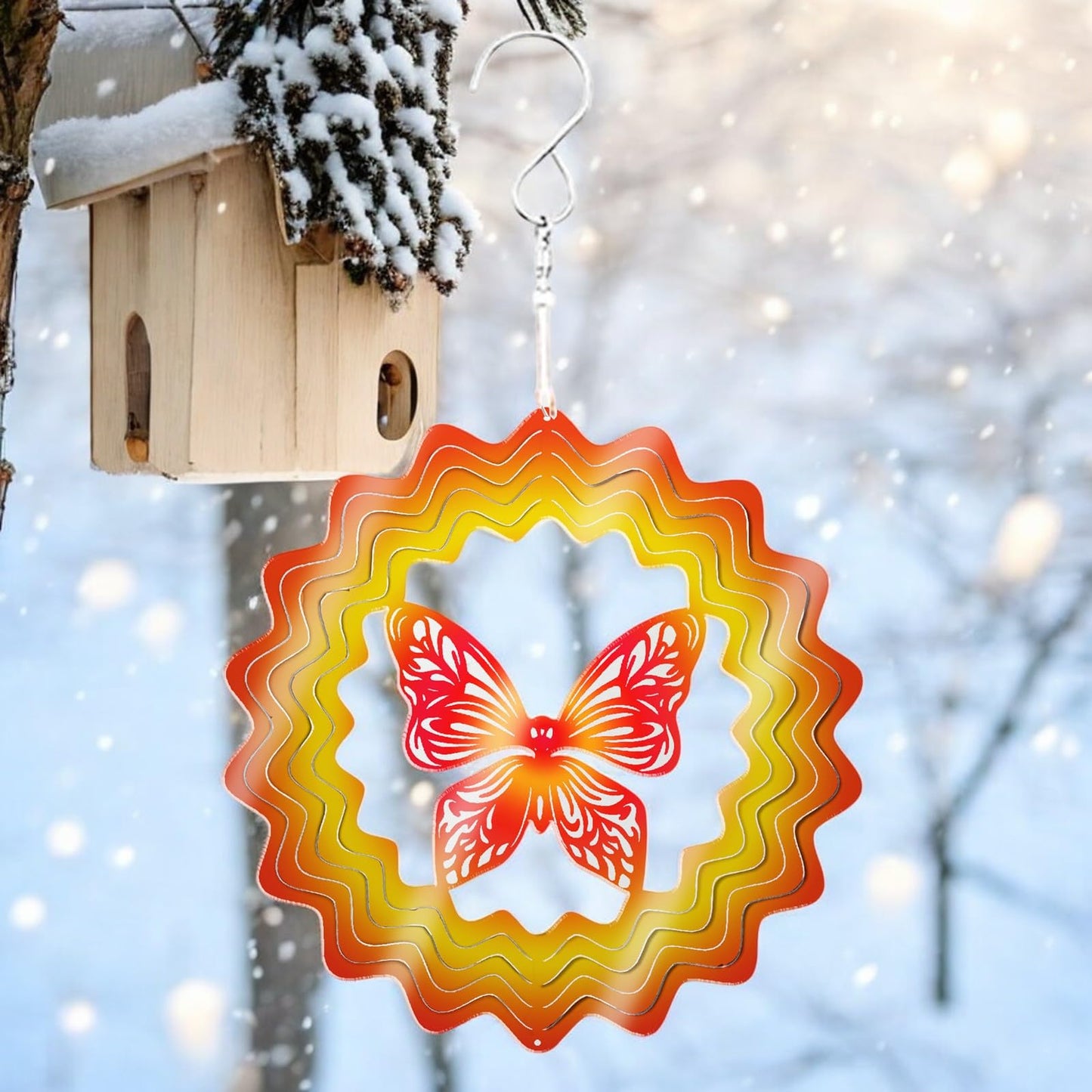 Red Butterfly Stainless Steel Hanging Wind Spinner