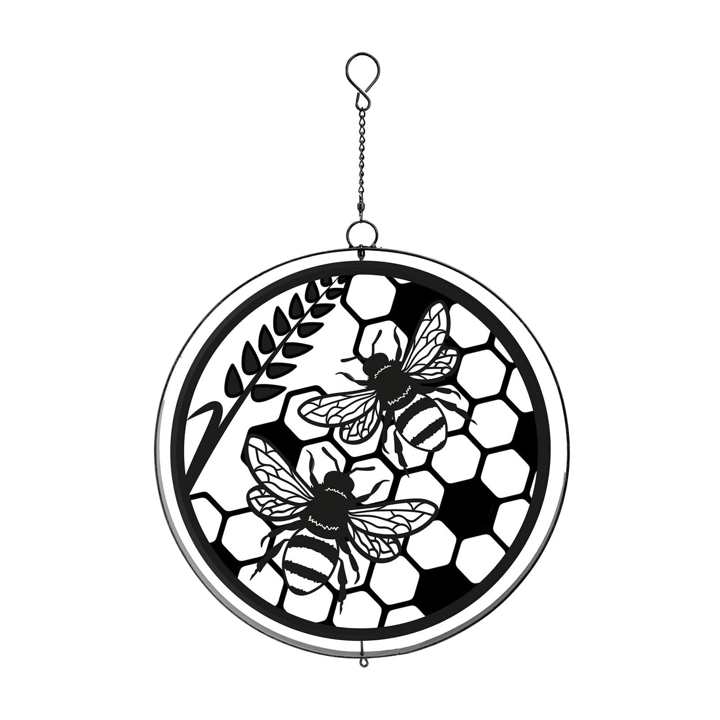 Black Metal Honey Bees Hanging Silhouette Orbit Spinner – 39cm x 23cm | Outdoor & Indoor Wind Spinner for Garden, Patio & Home Décor