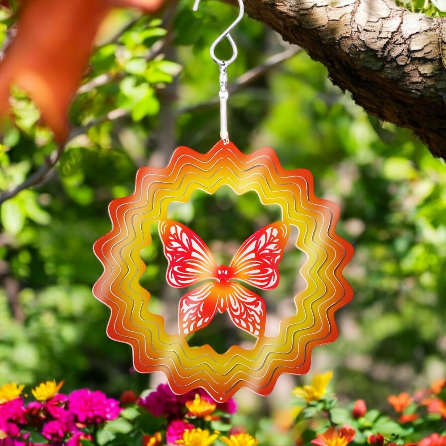 Red Butterfly Stainless Steel Hanging Wind Spinner