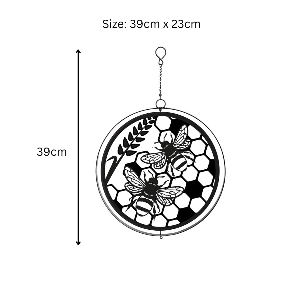Black Metal Honey Bees Hanging Silhouette Orbit Spinner – 39cm x 23cm | Outdoor & Indoor Wind Spinner for Garden, Patio & Home Décor