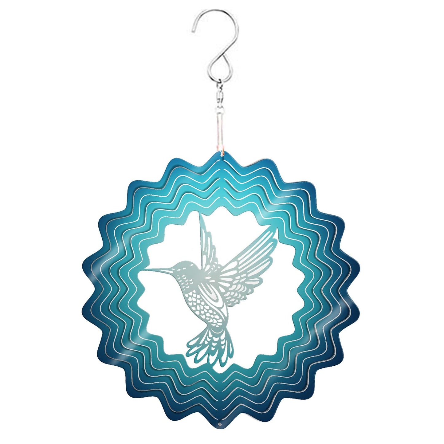 Blue Hummingbird Stainless Steel Hanging Wind Spinner – 34cm x 25cm | 3D Kinetic Metal Wind Sculpture for Garden & Home Décor