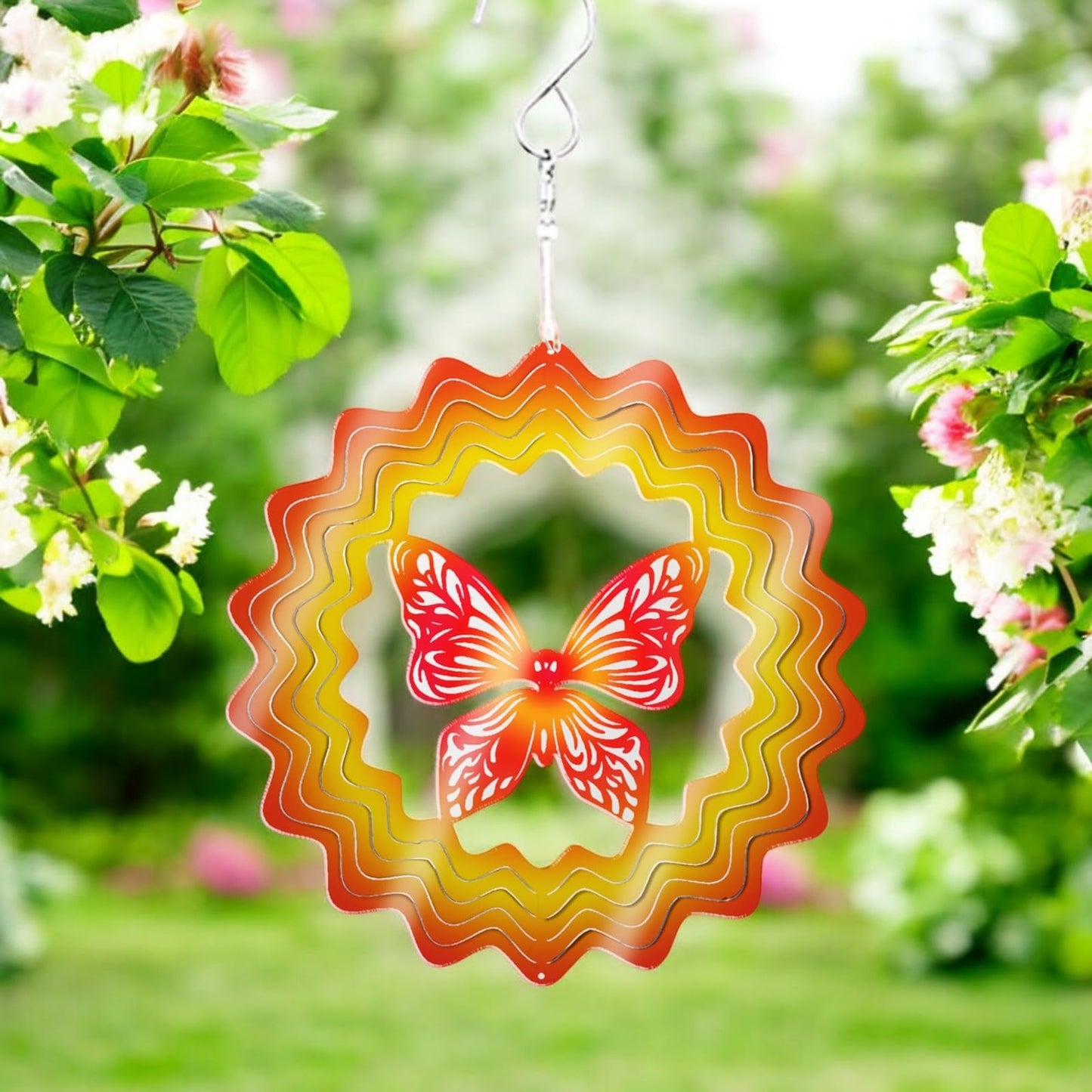 Red Butterfly Stainless Steel Hanging Wind Spinner