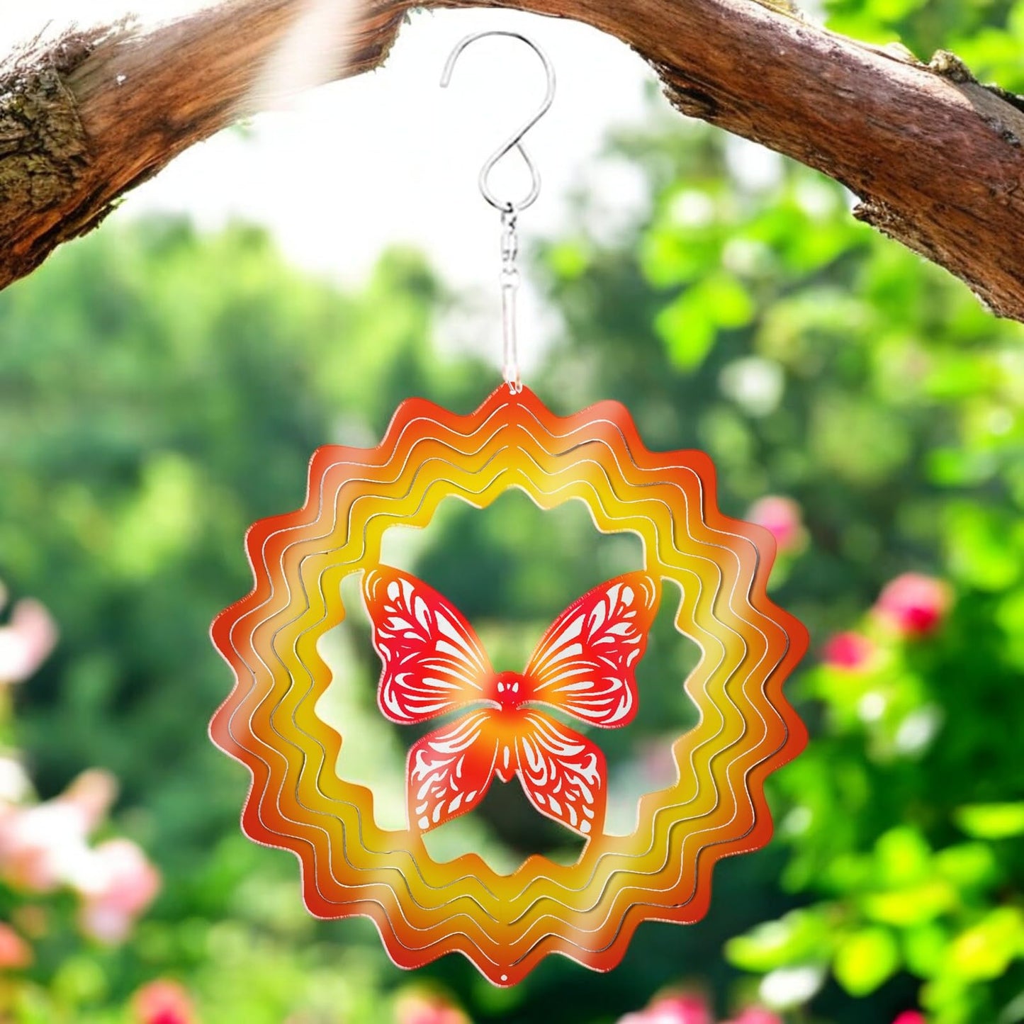 Red Butterfly Stainless Steel Hanging Wind Spinner
