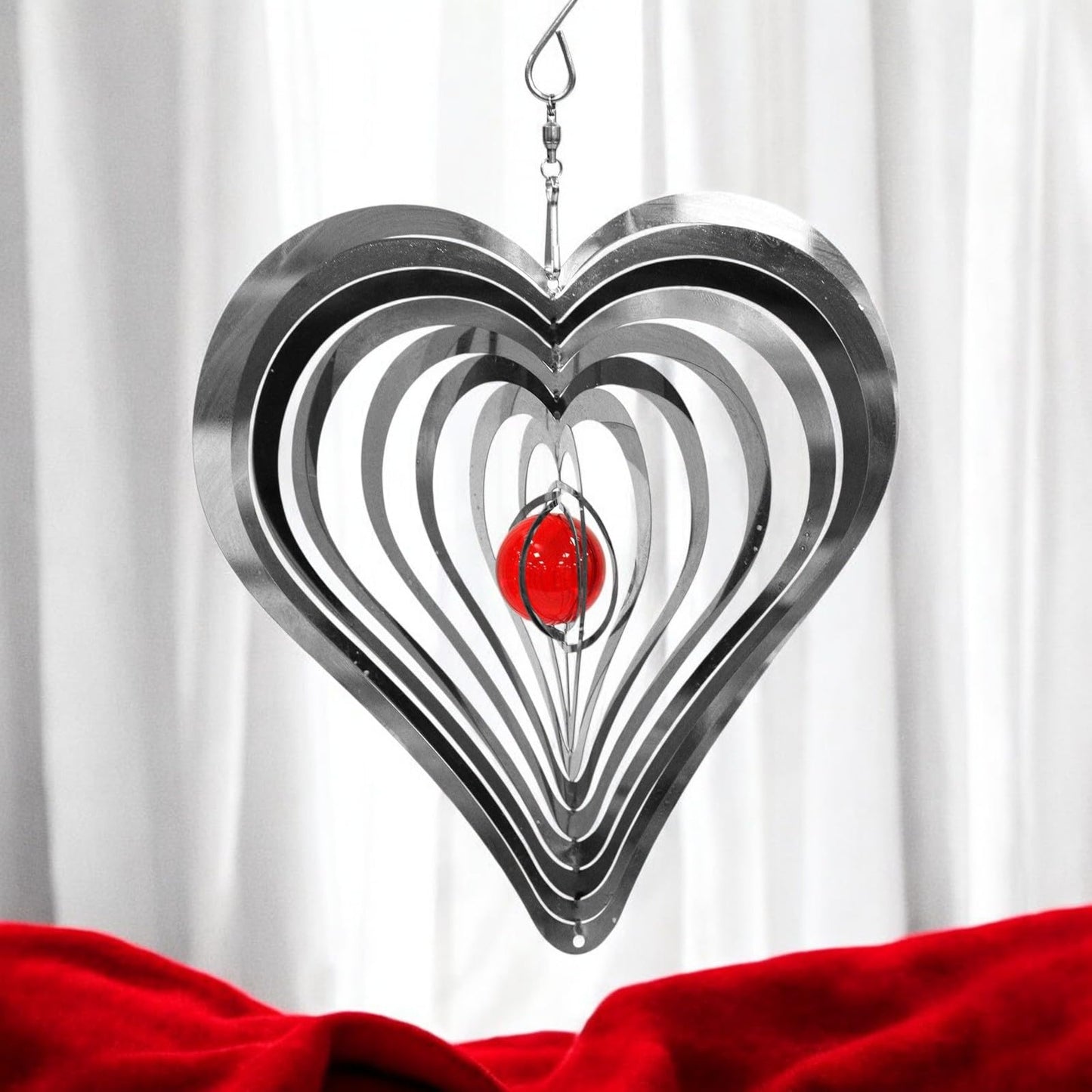 Love Heart Stainless Steel Hanging Wind Spinner β 34cm x 25cm | 3D Kinetic Metal Wind Sculpture & Outdoor Garden Ornament