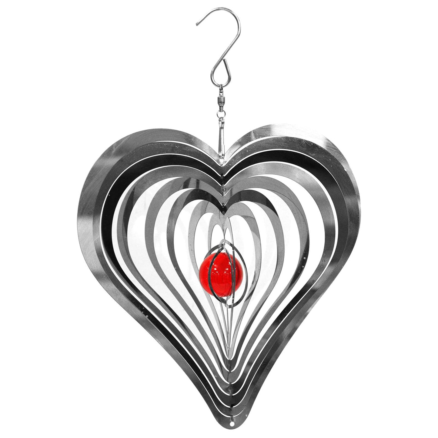 Love Heart Stainless Steel Hanging Wind Spinner β 34cm x 25cm | 3D Kinetic Metal Wind Sculpture & Outdoor Garden Ornament