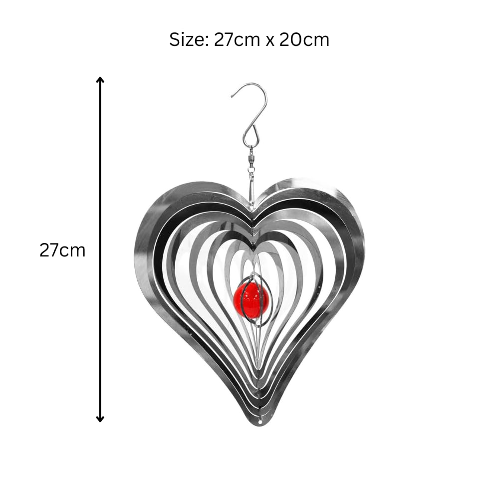 Love Heart Stainless Steel Hanging Wind Spinner β 34cm x 25cm | 3D Kinetic Metal Wind Sculpture & Outdoor Garden Ornament