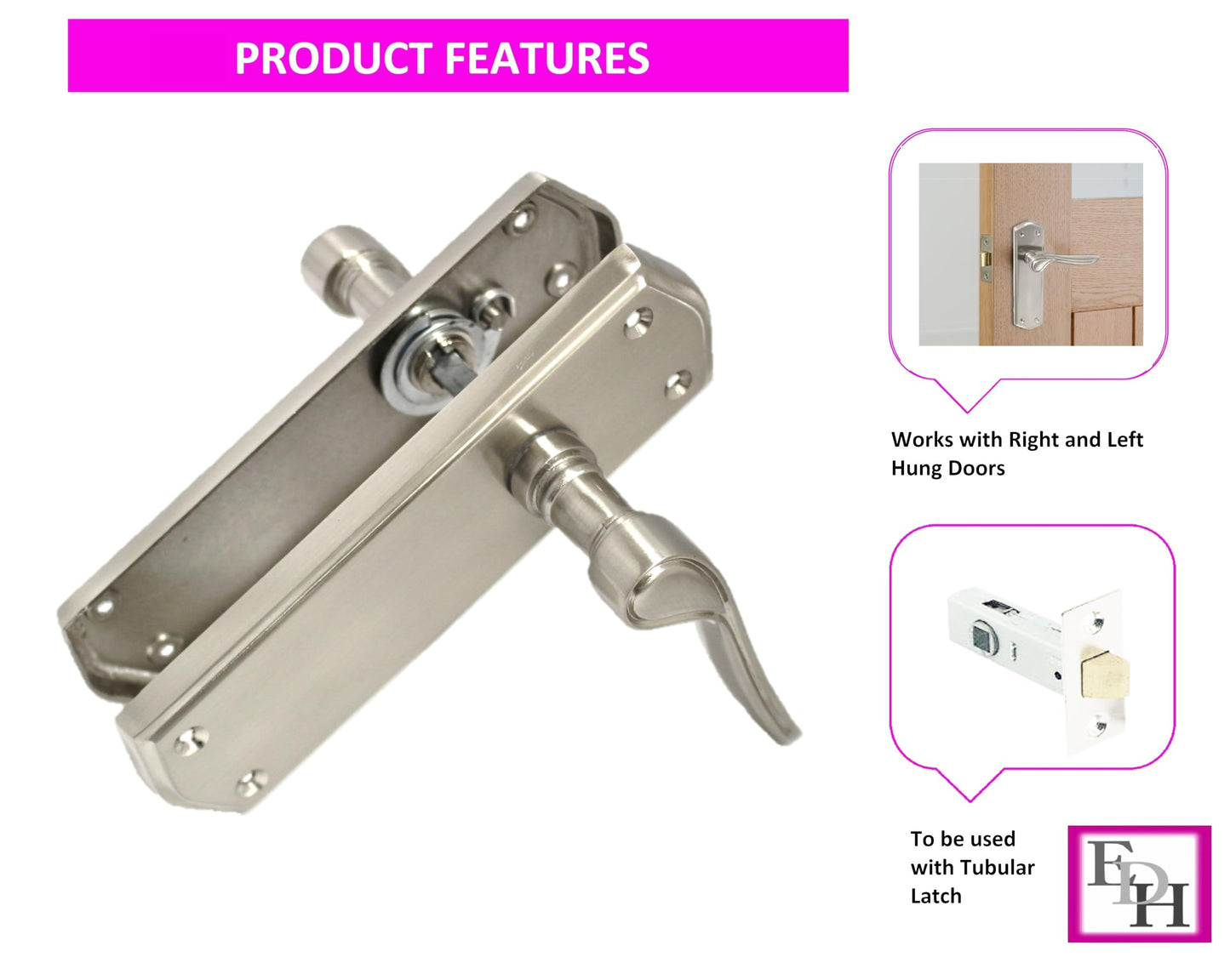 Satin Nickel Internal Door Handles with Long Back Plate - Stellar Design (4 Pair of Handles)