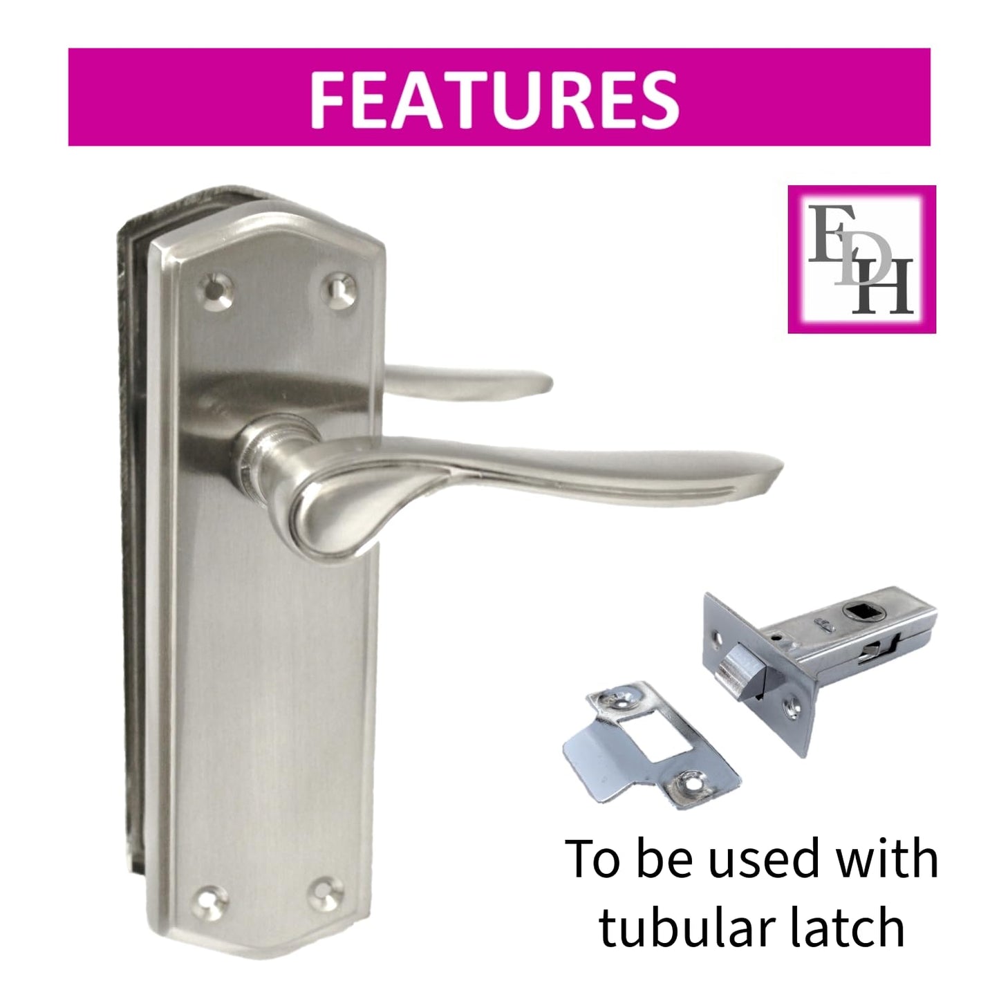 Satin Nickel Internal Door Handles with Long Back Plate - Stellar Design (4 Pair of Handles)