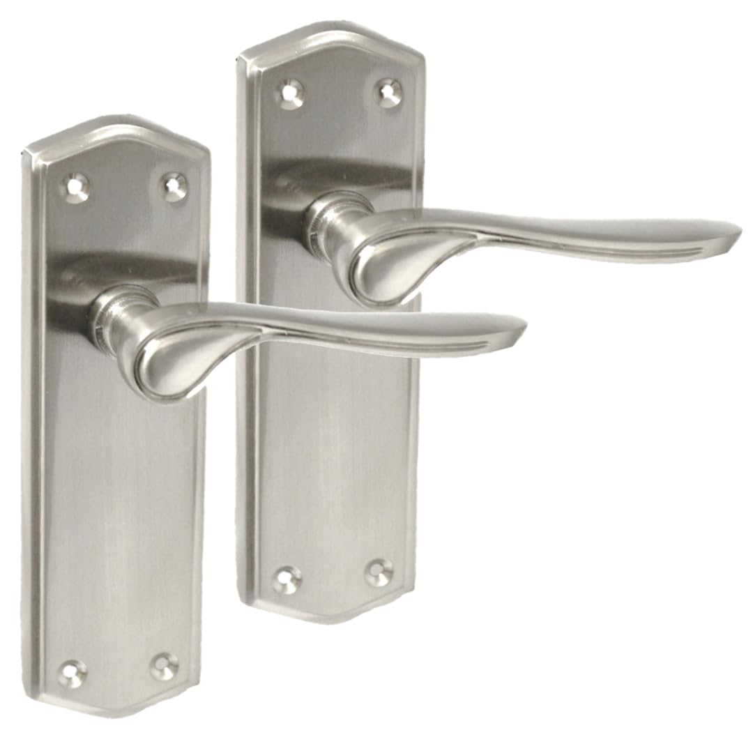 Satin Nickel Internal Door Handles with Long Back Plate - Stellar Design (1 Pair of Handles)