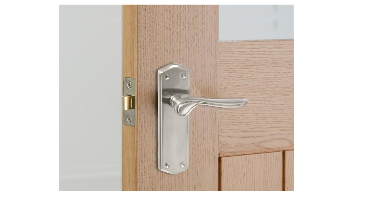 Satin Nickel Internal Door Handles with Long Back Plate - Stellar Design (1 Pair of Handles)