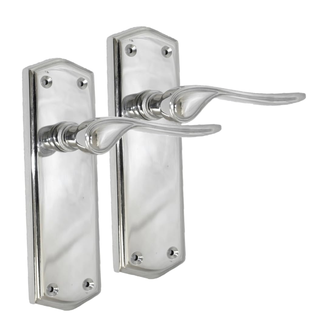 Satin Nickel Internal Door Handles with Long Back Plate - Stellar Design (6 Pair of Handles)