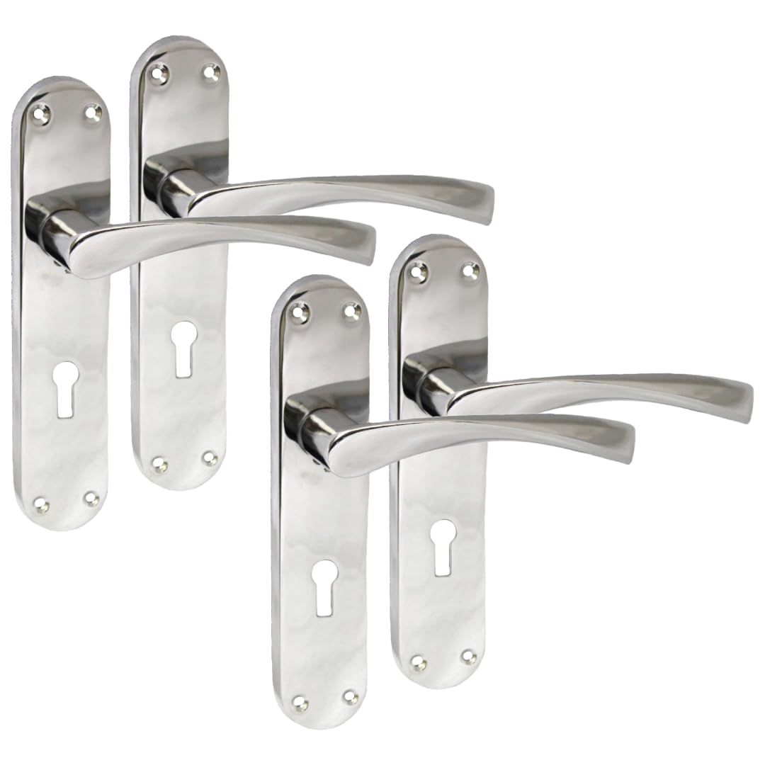 Epsom Door Handle Internal Polished Chrome Twist Door Handle Set, Interior Lock Lever on Long Back Plate, Door Handle Latch, Privacy Lockable Handle for Bathroom, Bedroom, Front Door 2 Sets