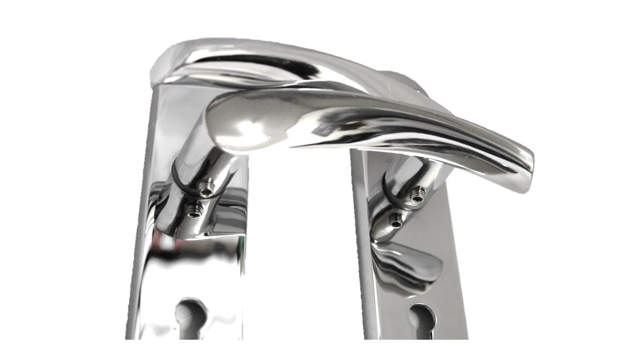 Polished Chrome Twist Door Handle Set,Interior Latch Lever on Long Back Plate with Sash Lock 2 Sets, Door Latch Chrome, Door Handle Latch, Privacy Lockable Handle for Bathroom, Bedroom, Front Door