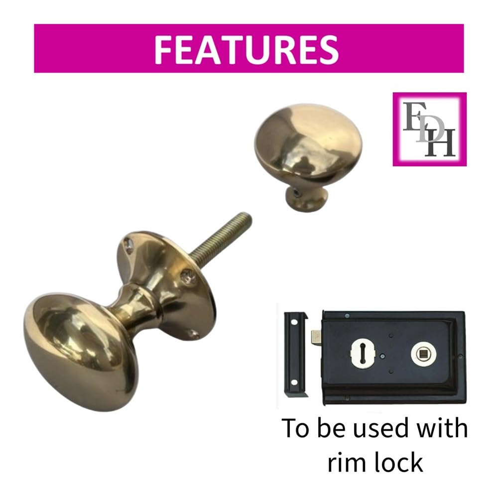 Epsom Door Handle Polished Brass Victorian Rim Knob, Solid Brass Rim Lock Knobs