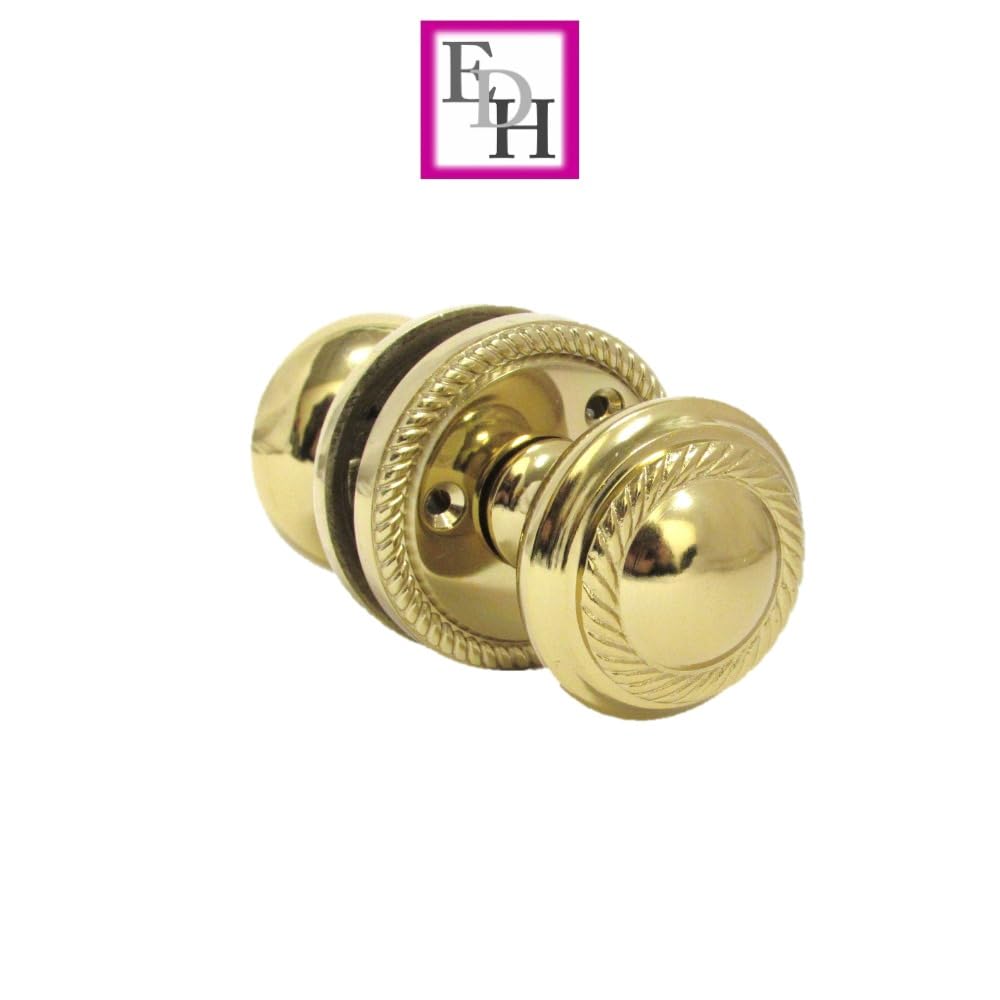 Brass Plated Round Door Knob Set Including Tubular Latch - Georgian Style Sprung Internal & External Door Knobs for Mortice Locks & Tubular latches. Sets 4