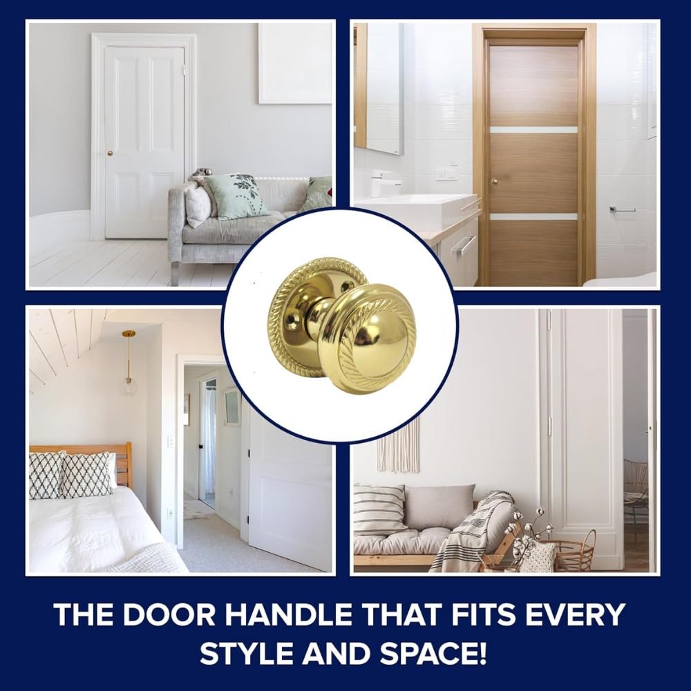Brass Plated Round Door Knob Set Including Tubular Latch - Georgian Style Sprung Internal & External Door Knobs for Mortice Locks & Tubular latches. Sets 4