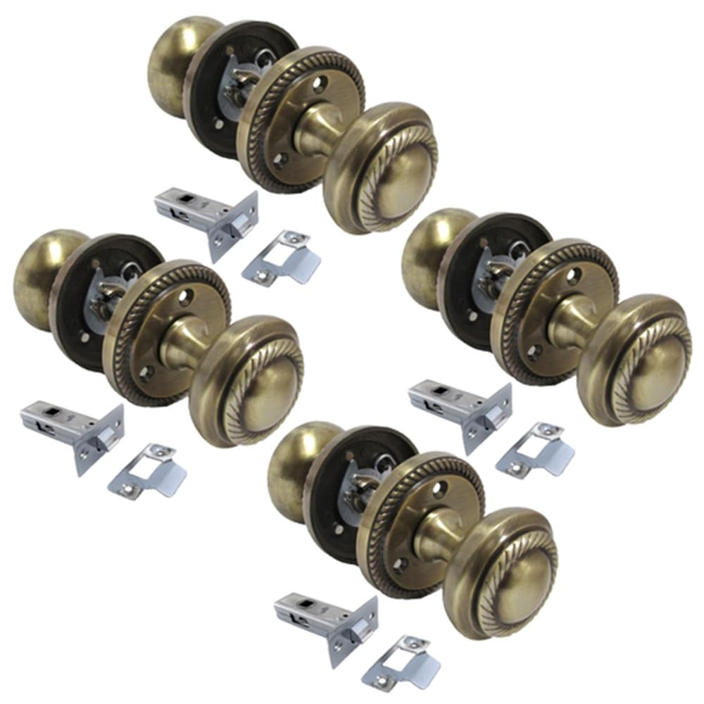 Antique Round Door Knob Set Including Tubular Latch - Georgian Style Sprung Internal & External Door Knobs for Mortice Locks & Tubular latches. Sets (4 Pair of Georgian MORTICE KNOBS)