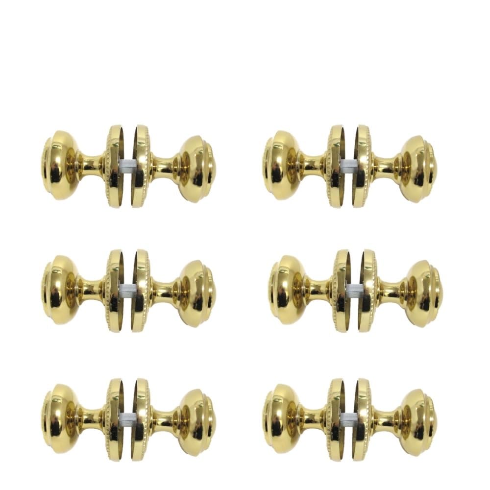 Brass Plated Round Georgian Style Sprung Internal & External Door Knob Set for Mortice Locks & Tubular latches (6 Pairs)