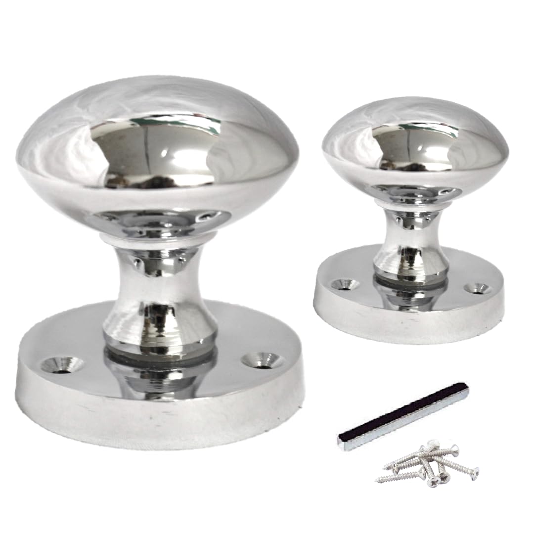 Polished Chrome Round Door Knob Set Including Tubular Latch - Victorian Style Sprung Internal & External Door Knobs for Mortice Locks & Tubular latches (1 Pair of KNOBS + Tubular Latch)