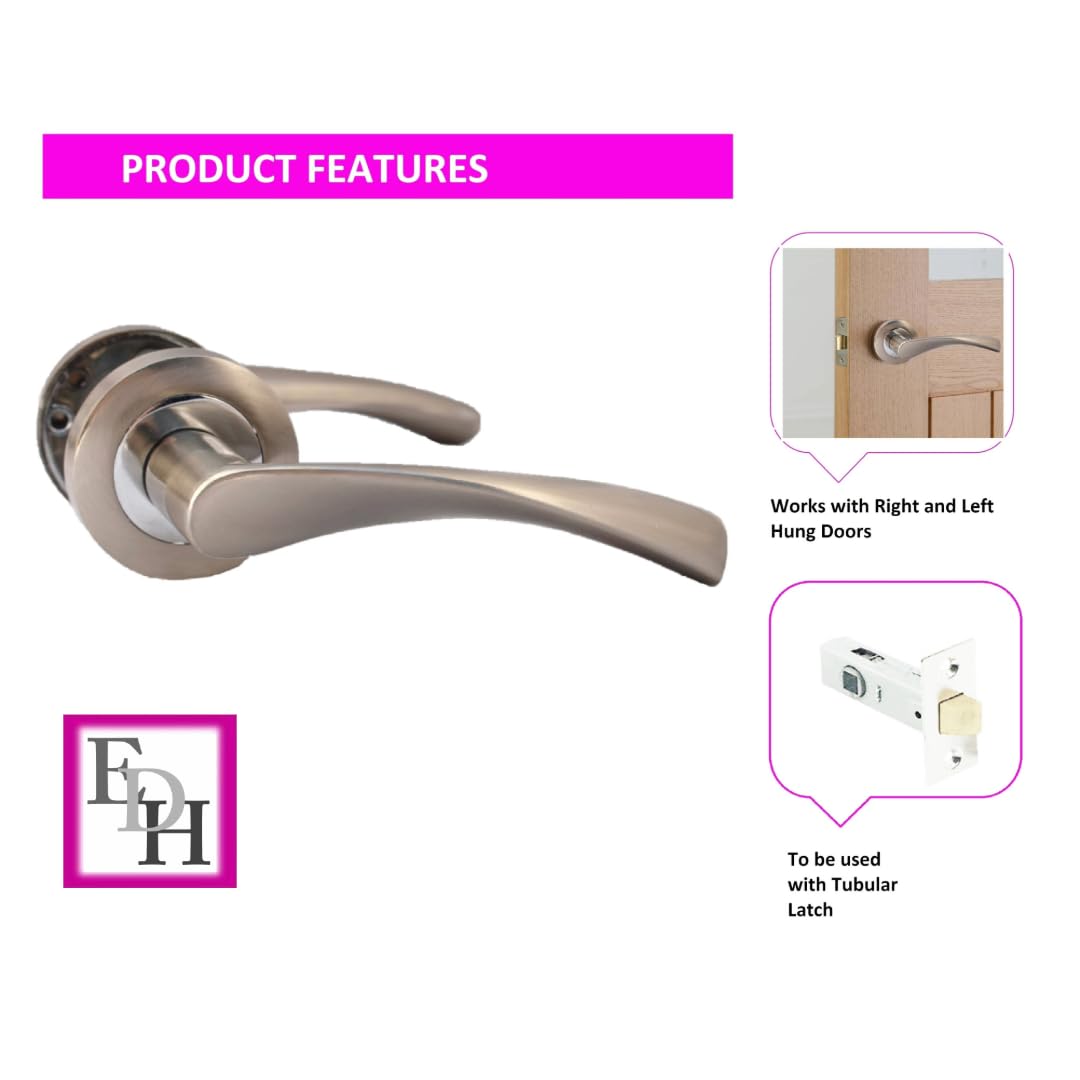 Epsom Door Handle Internal Chrome & Satin Duo Twist Door Handle Set, Interior Latch Lever on Rose, Door Latch Chrome, Door Handle Latch, Privacy Lockable Handle for Bathroom, Bedroom, Front Door