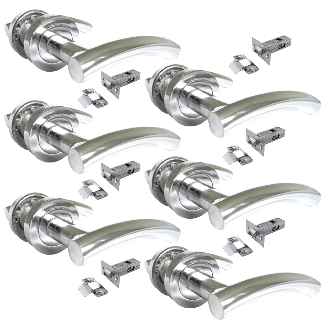 Epsom Door Handle- Arched T Bar Internal Latch & Tubular Latch, Essential Sets for Internal, Featuring Polished Chrome Finish, Door Latch Compatibility for Home & Office (6 Set)