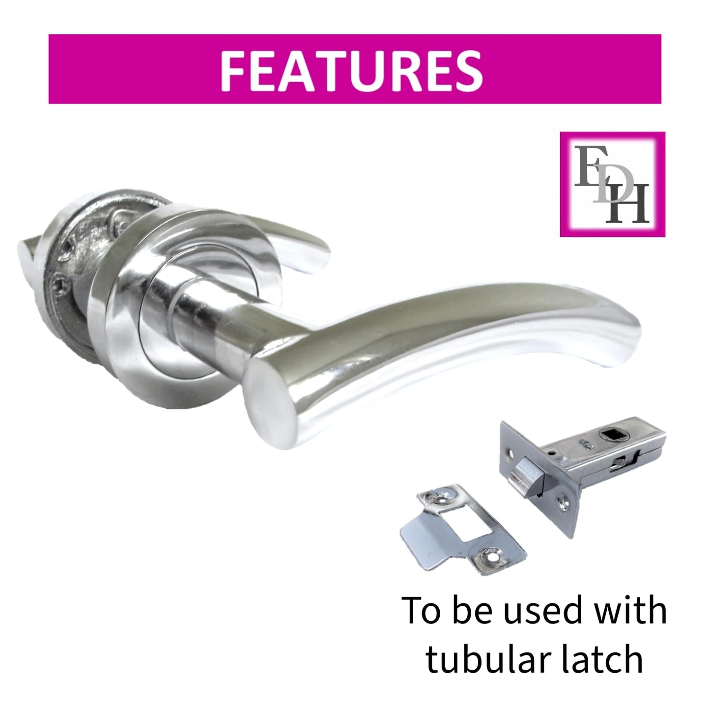 Epsom Door Handle- Arched T Bar Internal Latch, Essential Sets for Internal, Featuring Polished Chrome Finish, Door Latch Compatibility for Home & Office (6 Pair)