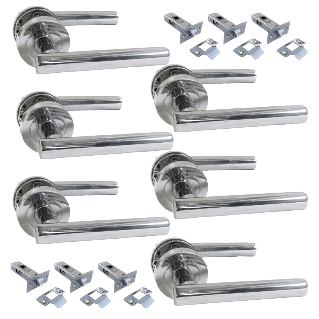 Epsom Door Handle- Straight T Bar Internal Latch & Tubular Latch, Essential Sets for Internal, Featuring Polished Chrome Finish, Door Latch Compatibility for Home & Office (6 Set)