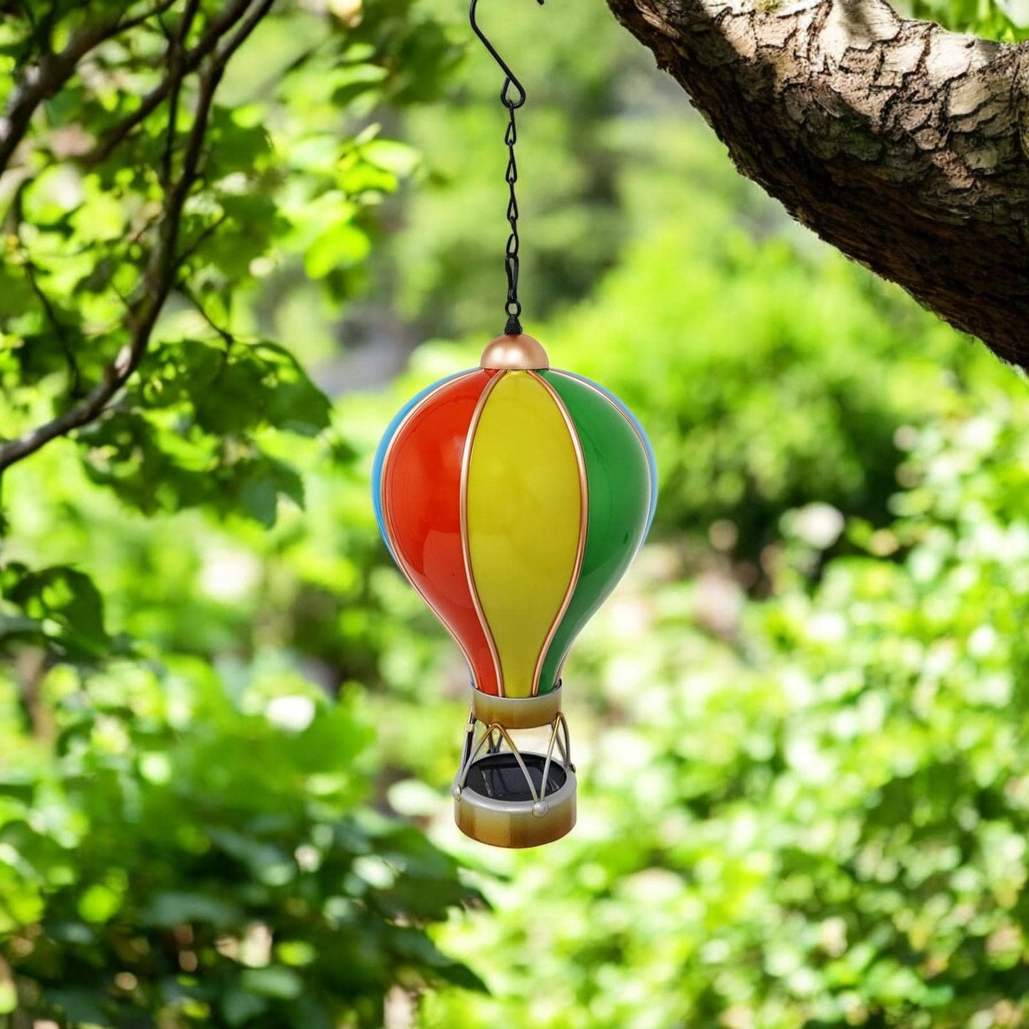 Small Rainbow Solar Hot Air Balloon – Outdoor Hanging LED Light for Garden, Patio & Porch Décor (45cm x 14cm x 14cm)