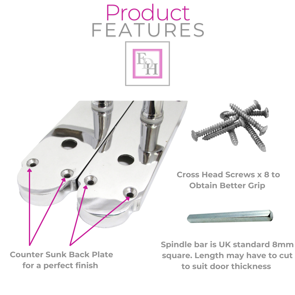Epsom Door Handle Set – Chrome Internal Lock Door Handles + Bathroom SASH Lock