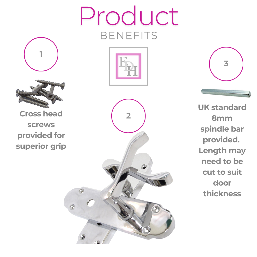 "Epsom Door Handle Set – Chrome Internal Lock Door Handles (170mm x 42mm)