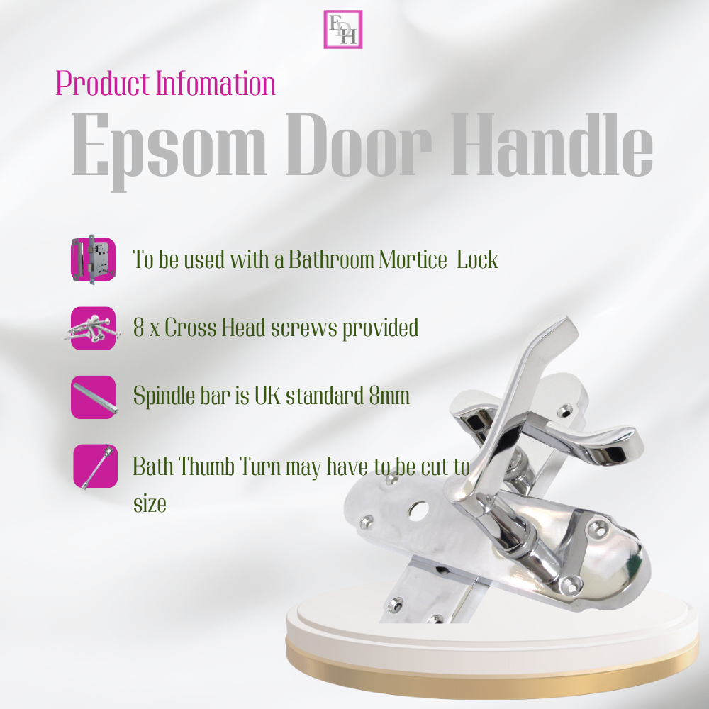 "Epsom Door Handle Set – Chrome Internal Lock Door Handles (170mm x 42mm)