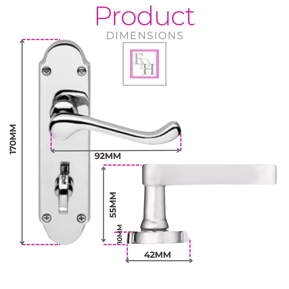 "Epsom Door Handle Set – Chrome Internal Lock Door Handles (170mm x 42mm)
