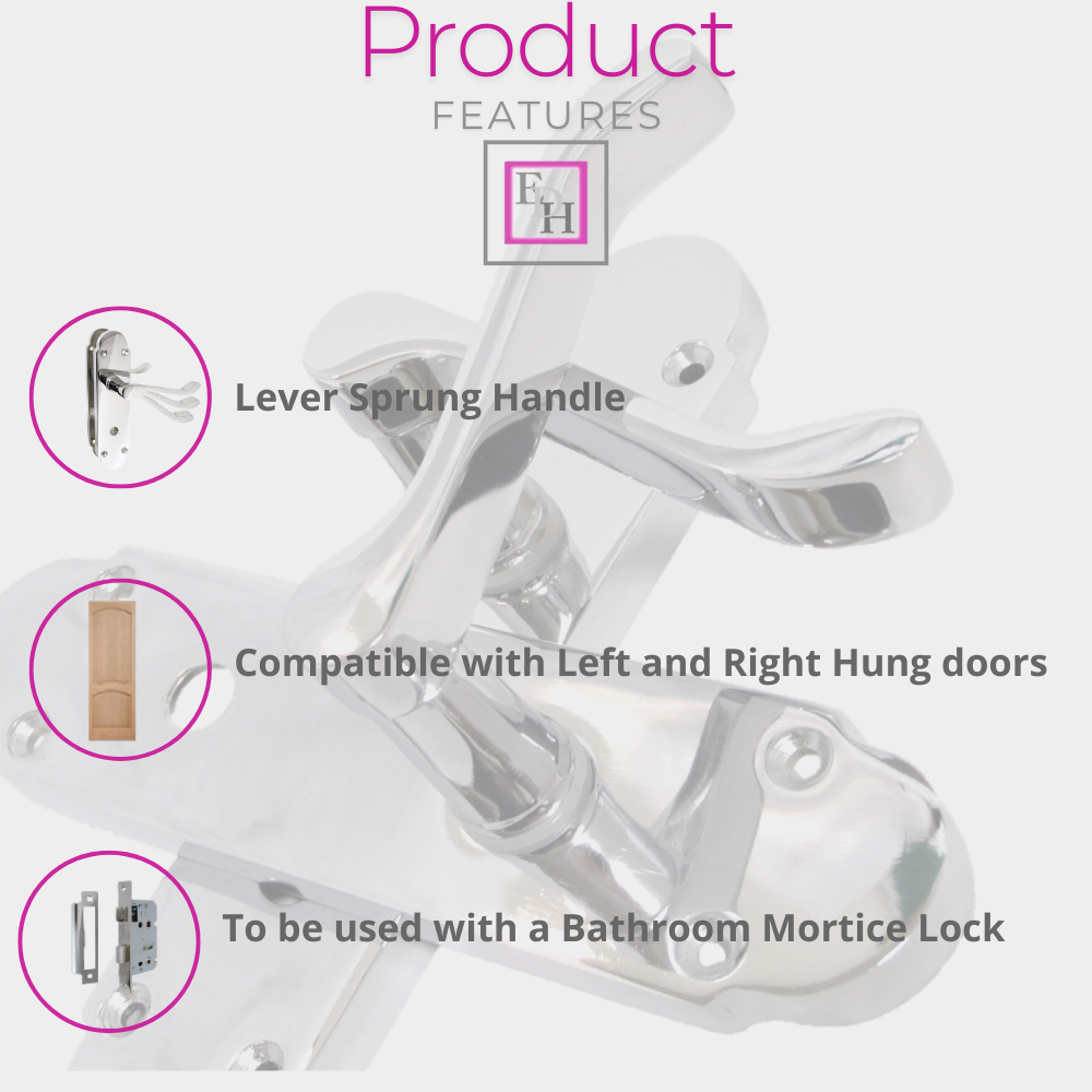 "Epsom Door Handle Set – Chrome Internal Lock Door Handles (170mm x 42mm)