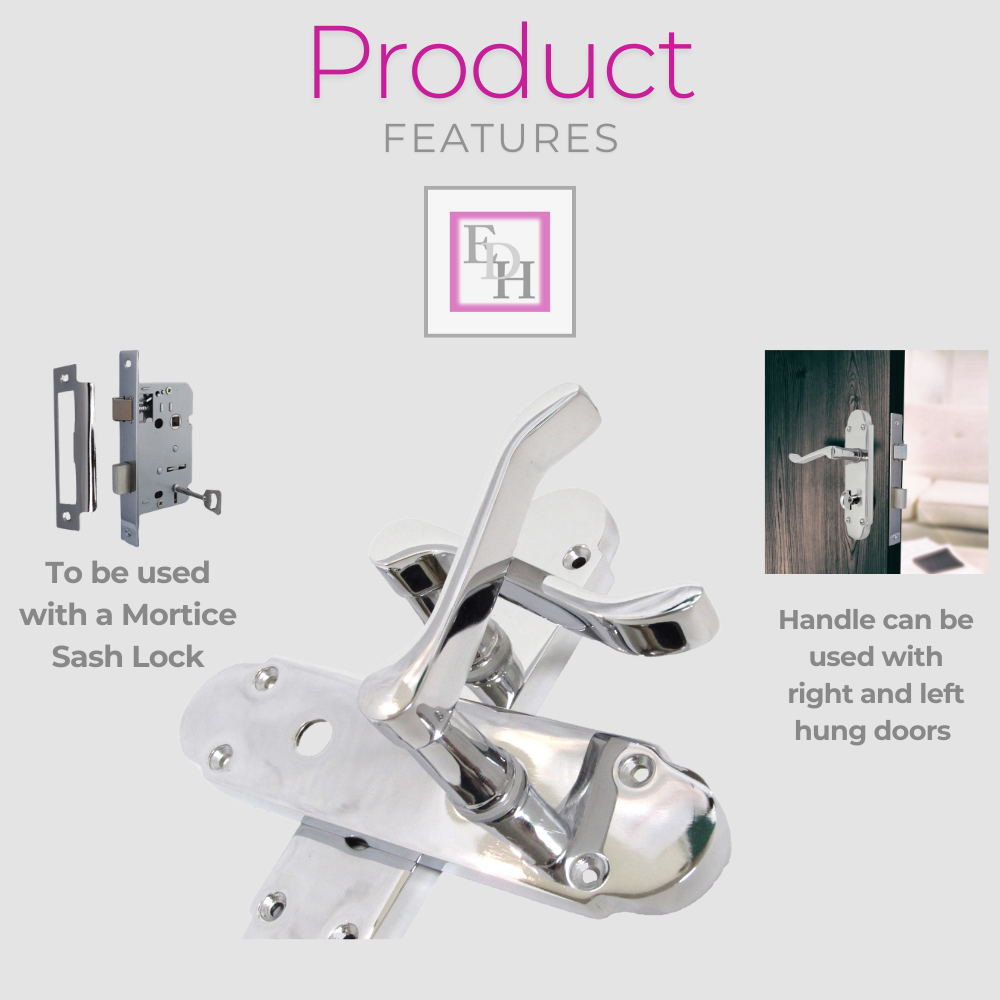 "Epsom Door Handle Set – Chrome Internal Lock Door Handles (170mm x 42mm)