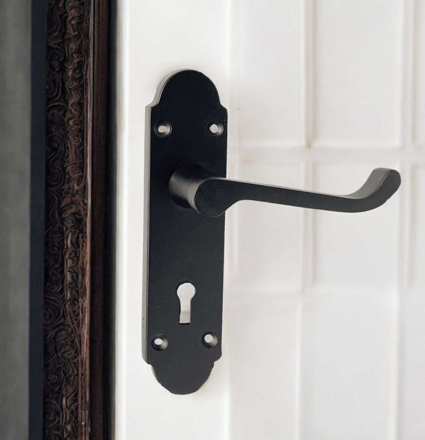 Epsom Matt Black Door Handle Set, Internal Handles with Bathroom Sash Lock 170mm