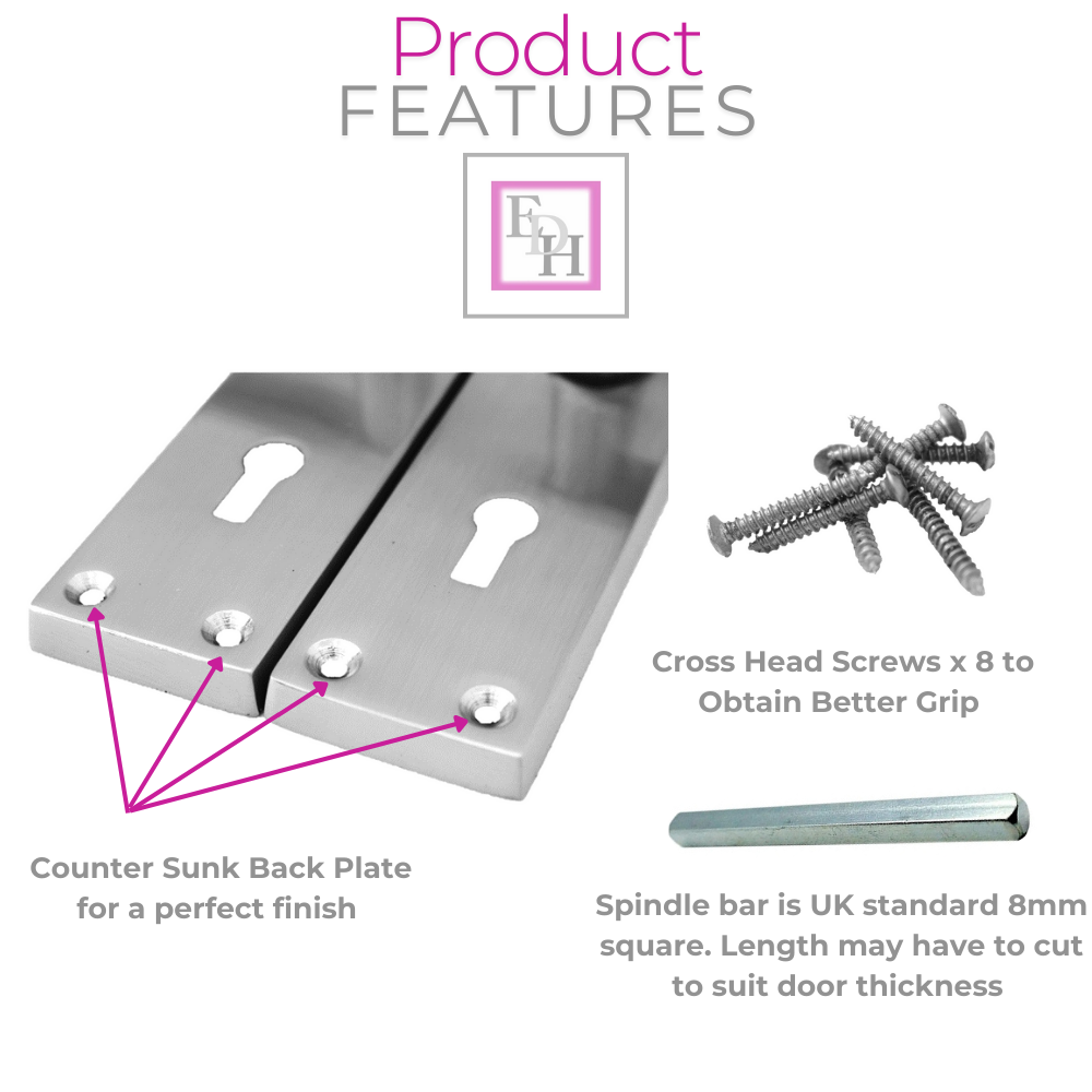 Satin Nickel Interior Door Lock Handles-Victorian Straight Lock, 1 Pair