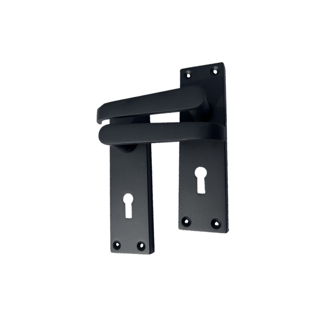 Matt Black Door Handles - Victorian Straight Lock Handles, Backplate 150x42mm