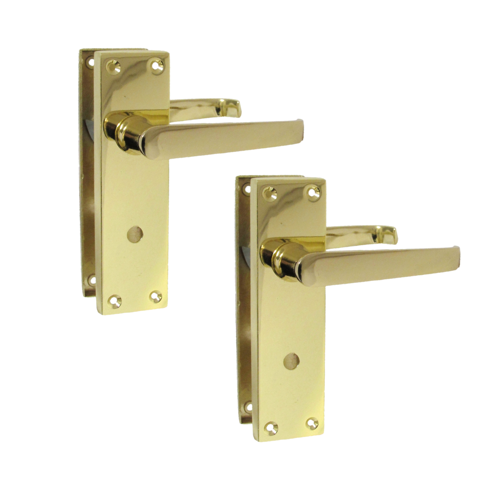 Victorian Straight Brass Bathroom Door Handles – Interior Lock Handle 1 Pair