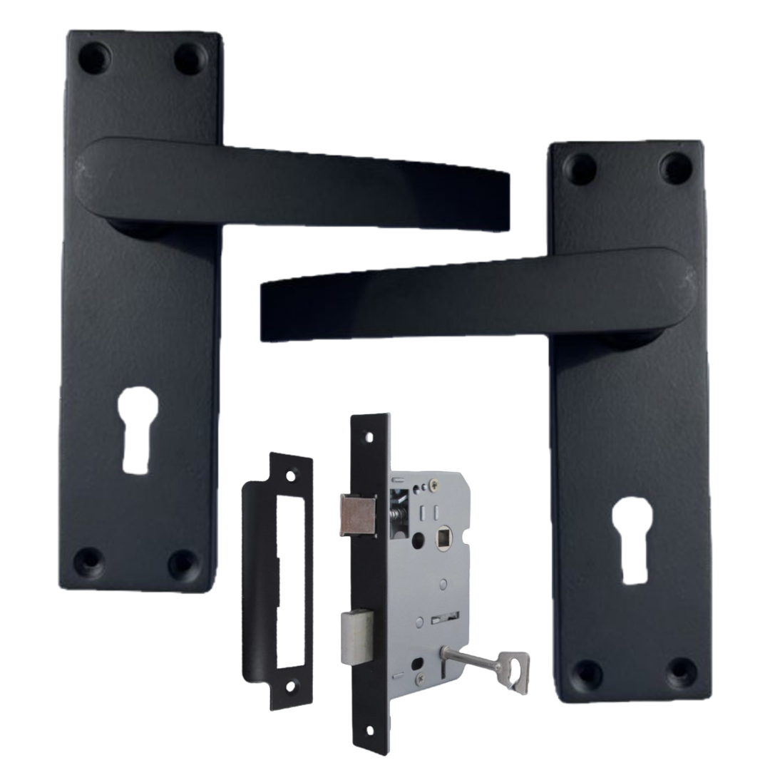 Matt Black Door Handles Victorian Straight Lock Handles and Sash Lock